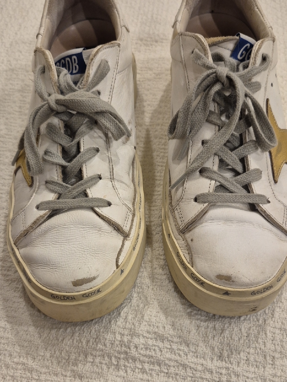 GOLDEN GOOSE White & Gold Hi-Star Sneakers Size 8.5 (39) AS IS - Picture 10 of 16